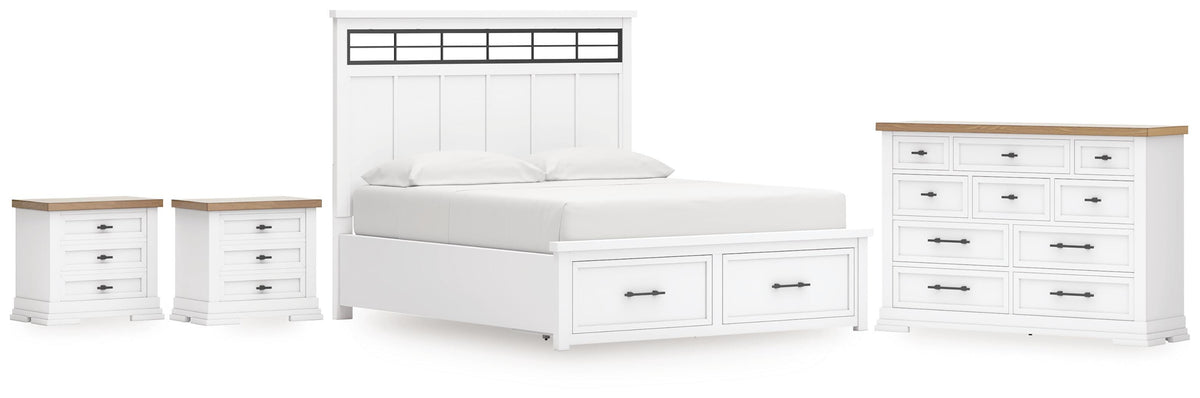 Ashbryn Panel Storage Bed Set - California King, Dresser and 2 Nightstands