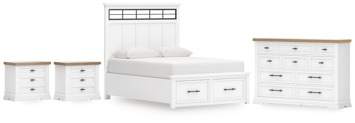 Ashbryn Panel Storage Bed Set - King, Dresser and 2 Nightstands