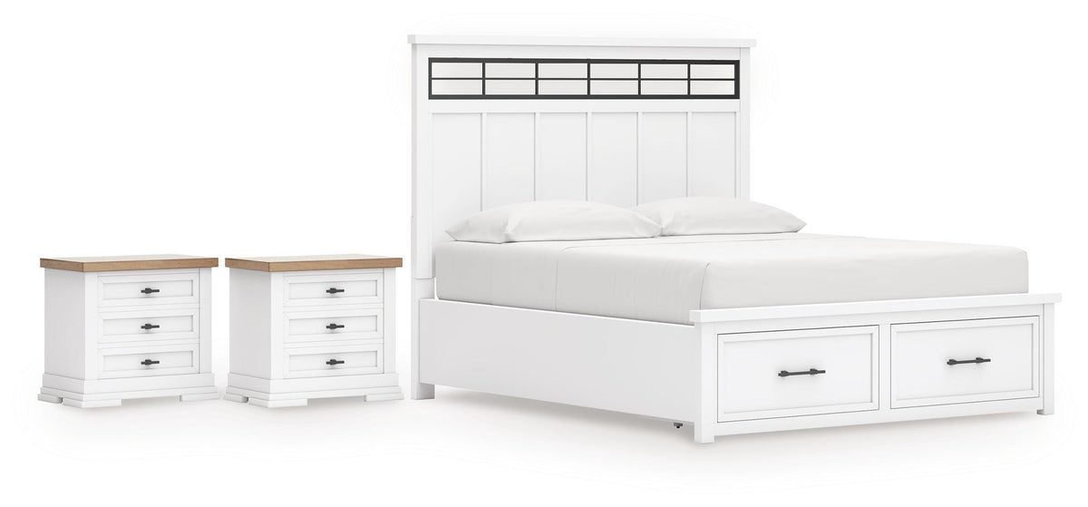 Ashbryn Panel Storage Bed Set - California King, 2 Nightstands