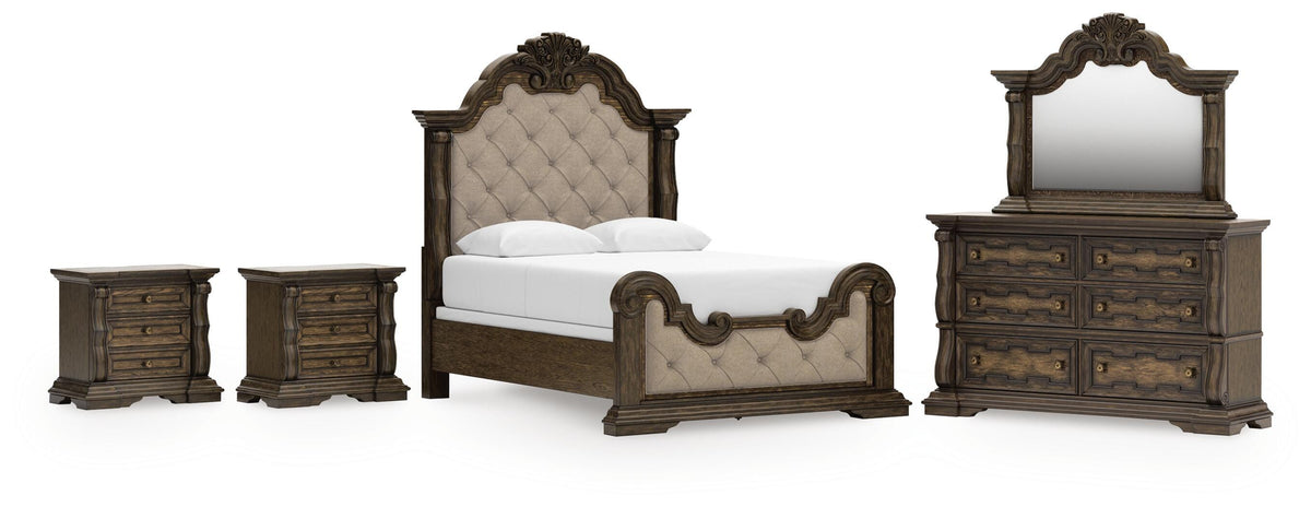 Maylee Upholstered Bed Set - Queen, Dresser, Mirror and 2 Nightstands