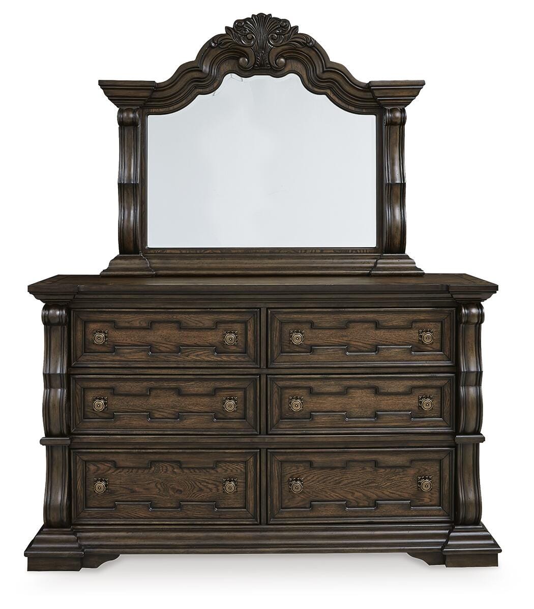 Maylee California King Upholstered Bed, Dresser and Mirror