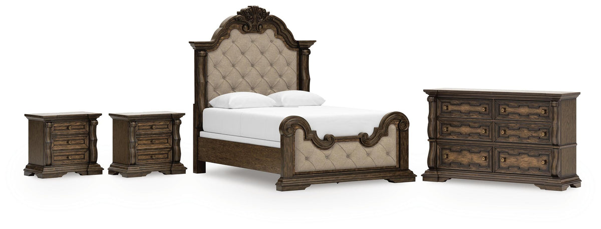 Maylee Upholstered Bed Set - Queen, Dresser and 2 Nightstands