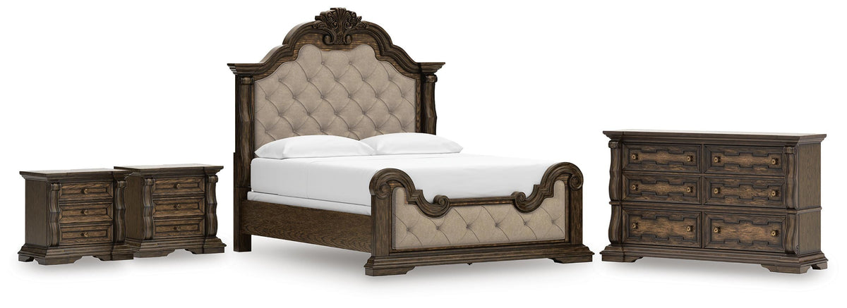 Maylee Upholstered Bed Set - King, Dresser and 2 Nightstands