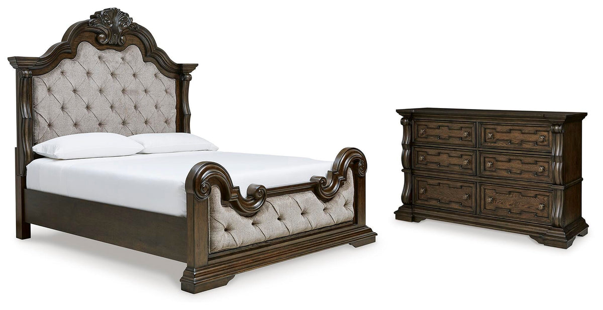 Maylee King Upholstered Panel Bed and Dresser