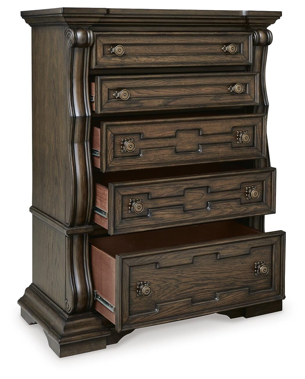 Maylee Queen Upholstered Bed, Dresser, Chest and Nightstand