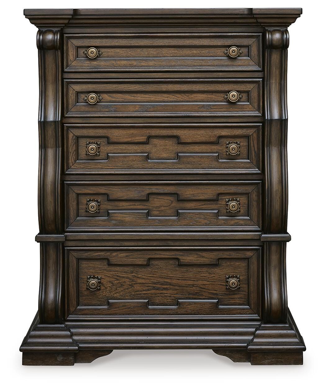 Maylee King Upholstered Bed, Dresser, Mirror, Chest and 2 Nightstands