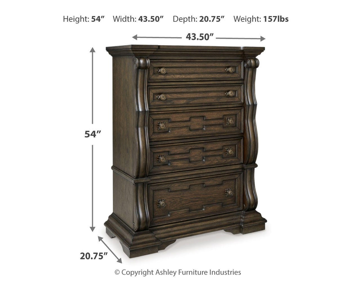 Maylee Upholstered Bed Set - California King, Dresser, Mirror and Chest