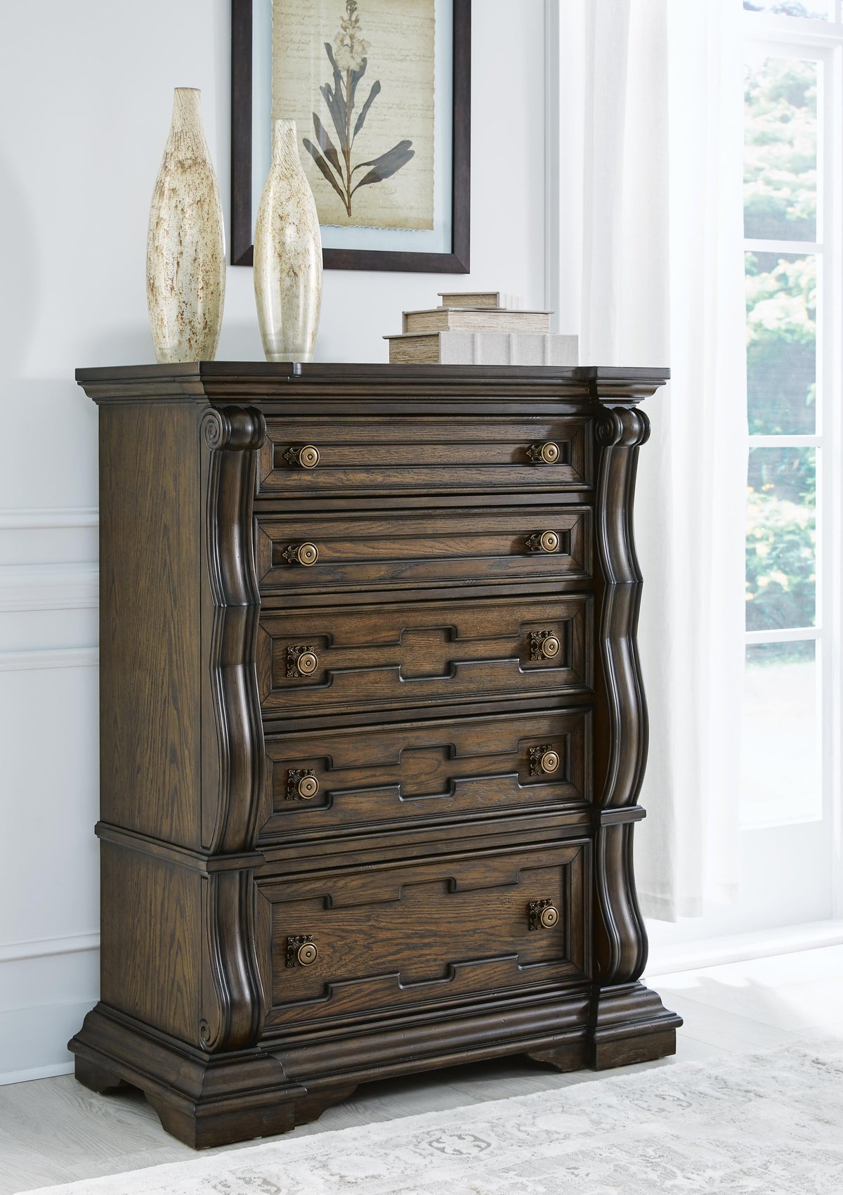 Maylee King Upholstered Panel Bed, Chest and 2 Nightstands
