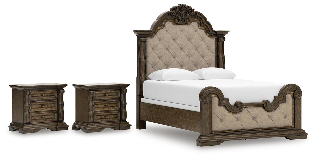 Maylee Upholstered Bed Set - Queen, 2 Nightstands