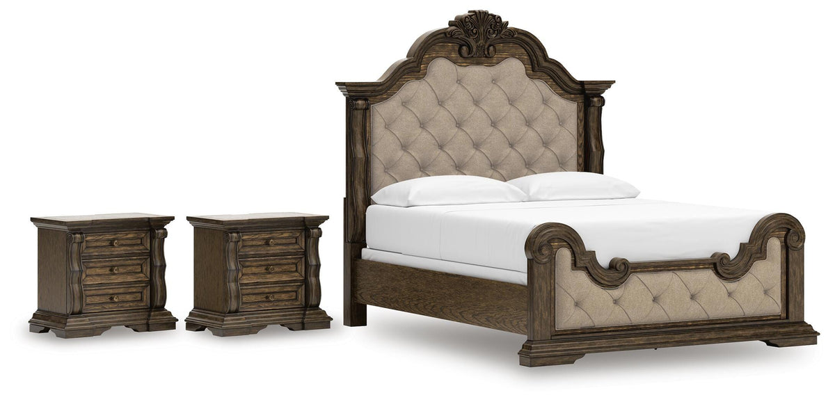 Maylee Upholstered Bed Set - California King, 2 Nightstands