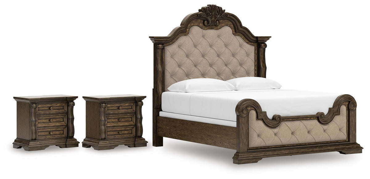 Maylee Upholstered Bed Set - King, 2 Nightstands