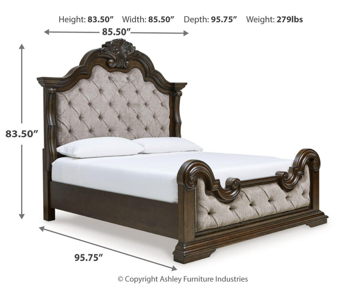 Maylee Upholstered Bed Set - California King, Dresser and 2 Nightstands