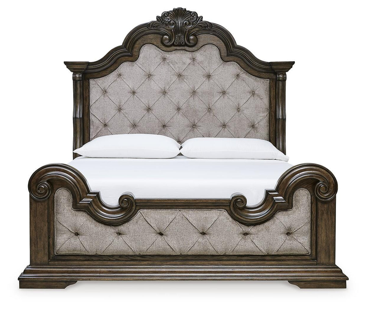 Maylee California King Upholstered Bed, Dresser and Mirror