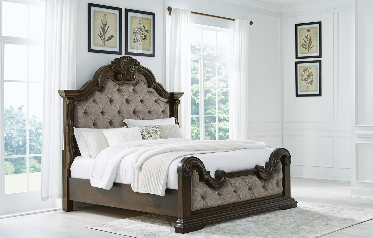 Maylee King Upholstered Panel Bed, Chest and 2 Nightstands