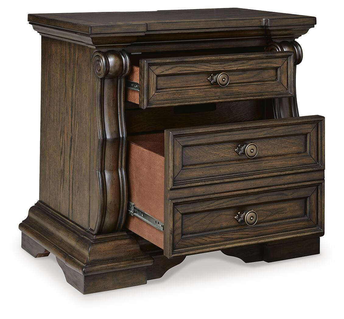 Maylee Queen Upholstered Panel Bed, Dresser, Mirror and Nightstand