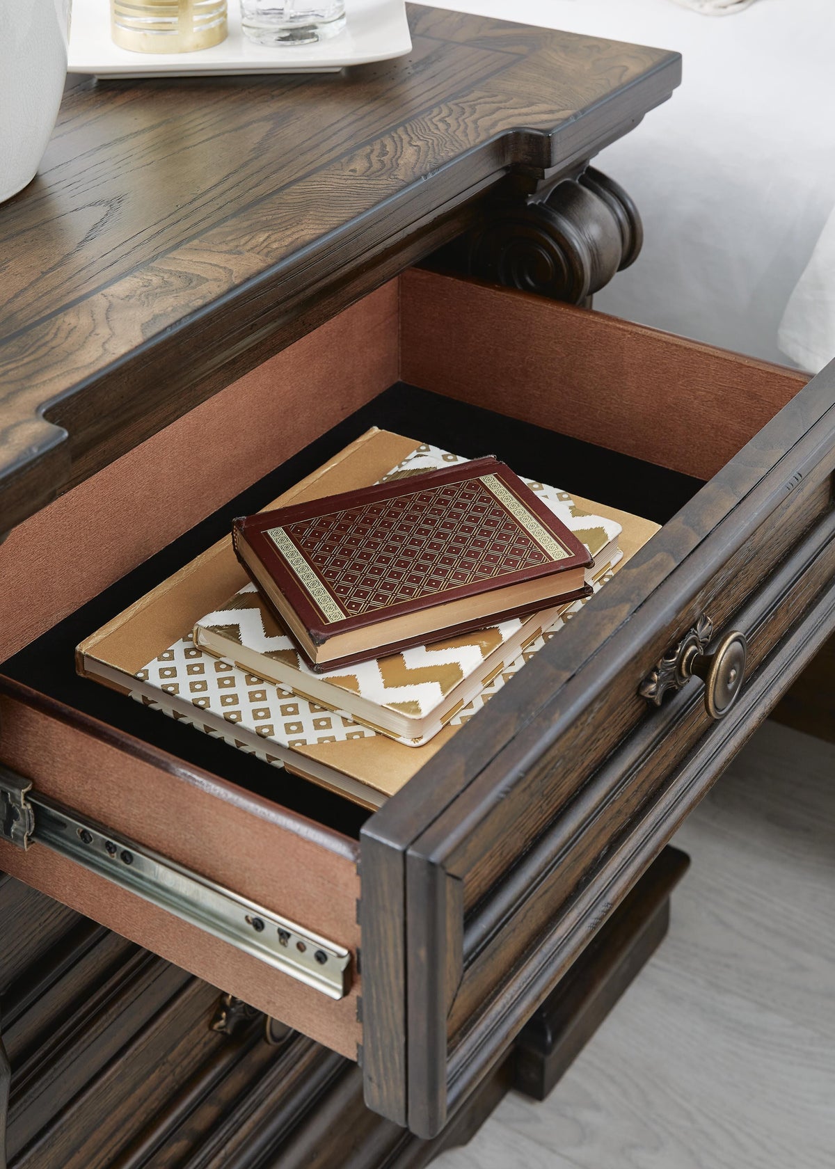Maylee Upholstered Bed Set - California King, Dresser and Nightstand