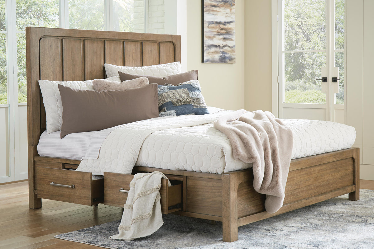 Cabalynn California King Panel Bed with Storage, Dresser and Mirror