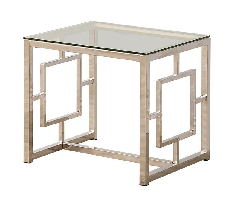 Merced Square Tempered Glass Top End Table Nickel