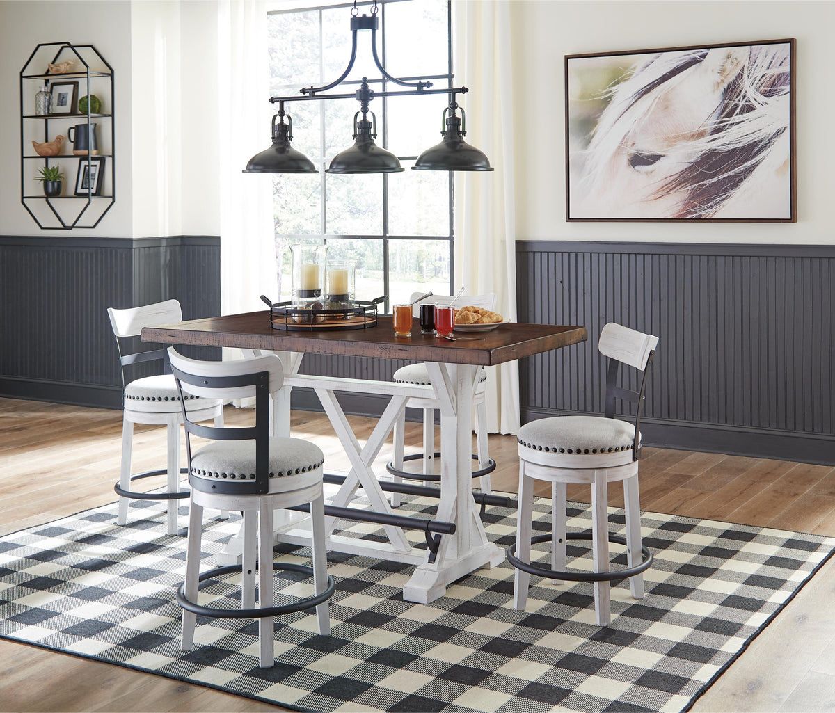 Valebeck Counter Height Dining Table and 4 Barstools - White