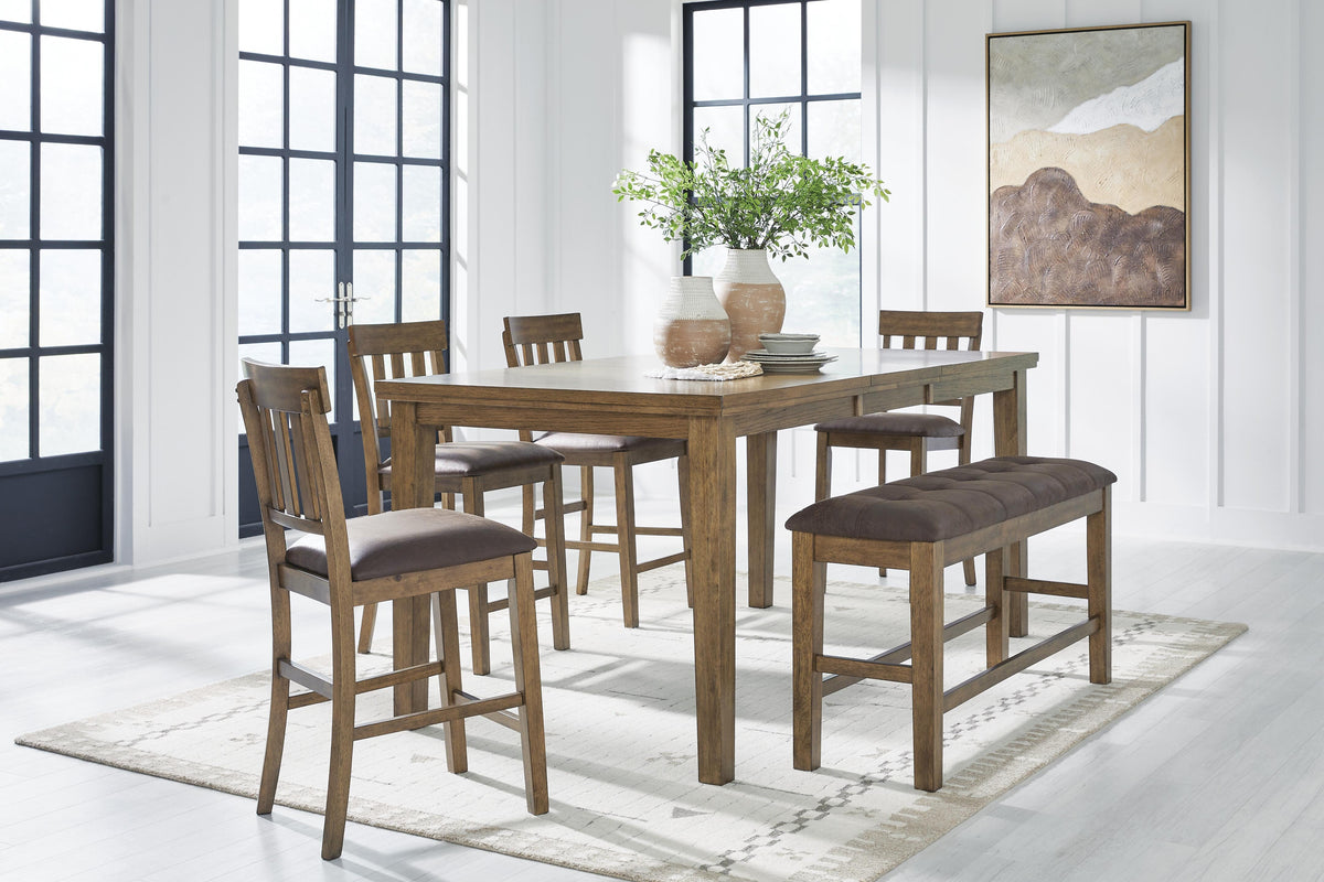 Urbinforte Counter Height Extension Dining Table, 4 Barstools and Bench