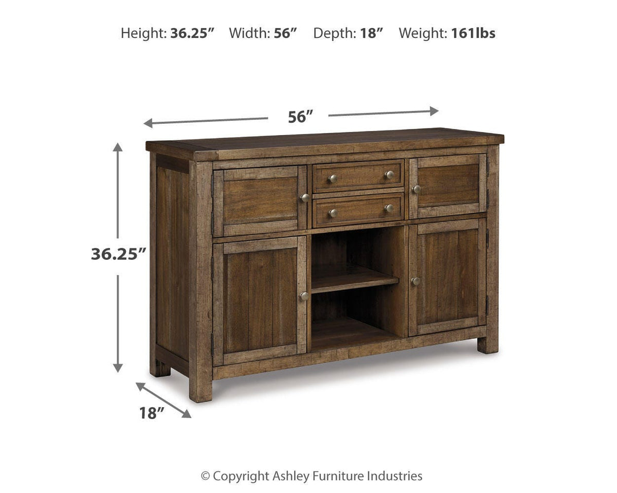 Moriville Counter Height Dining Table, 4 Barstools and Server