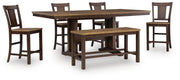 Rylandeen Counter Height Extension Dining Table 4 Barstools and Bench