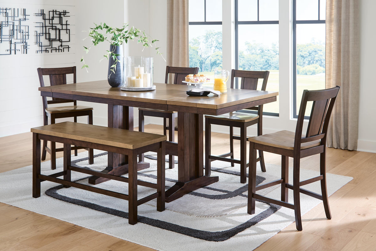 Rylandeen Counter Height Extension Dining Table 4 Barstools and Bench
