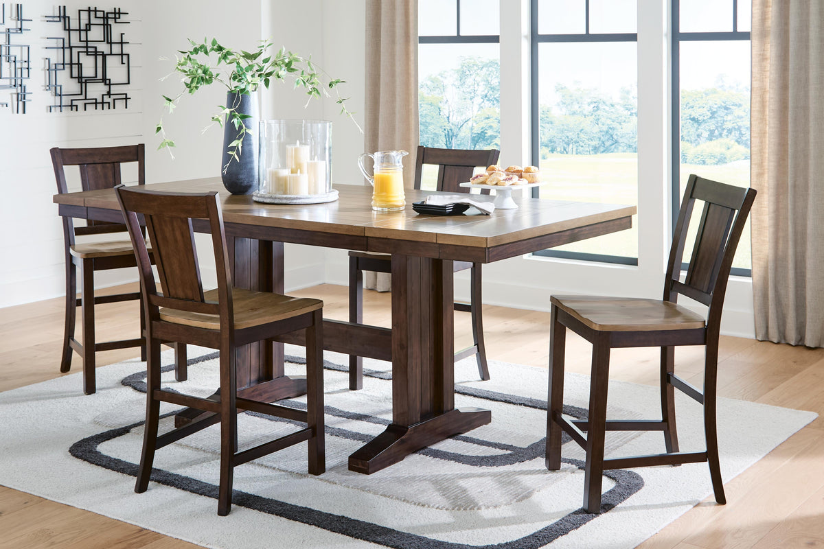 Rylandeen Counter Height Extension Dining Table and 4 Barstools
