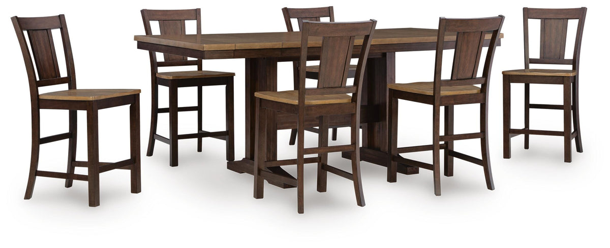 Rylandeen Counter Height Extension Dining Table and 6 Barstools