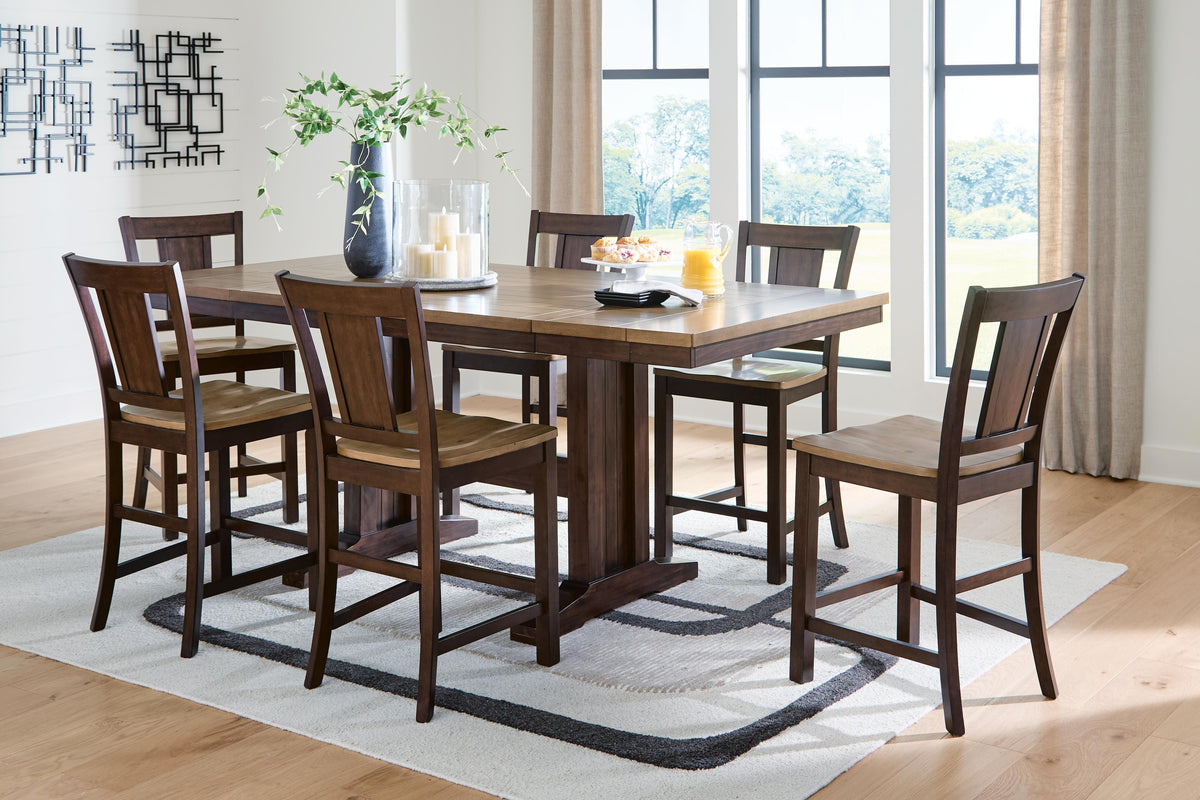 Rylandeen Counter Height Extension Dining Table and 6 Barstools