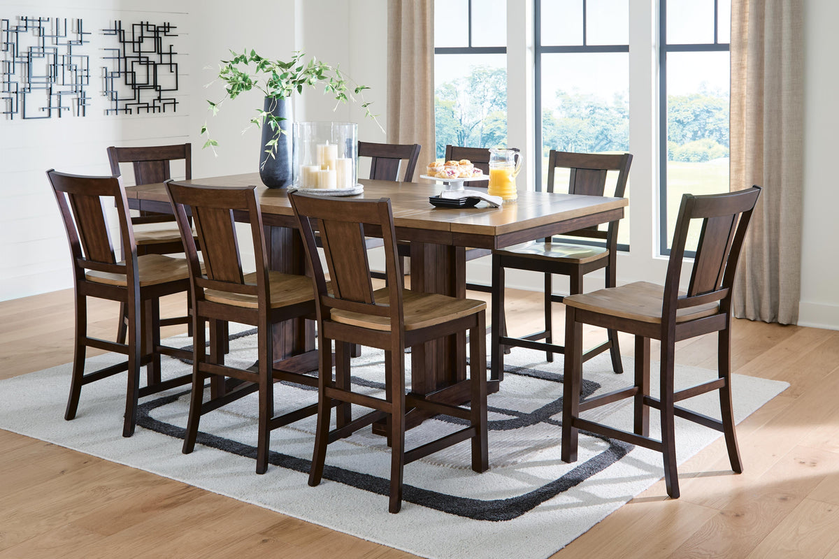 Rylandeen Counter Height Extension Dining Table and 8 Barstools