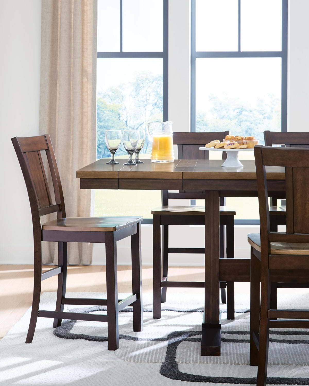 Rylandeen Counter Height Extension Dining Table 4 Barstools and Bench