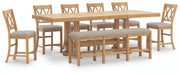 Havonplane Counter Height Dining Table, 6 Barstools and Bench
