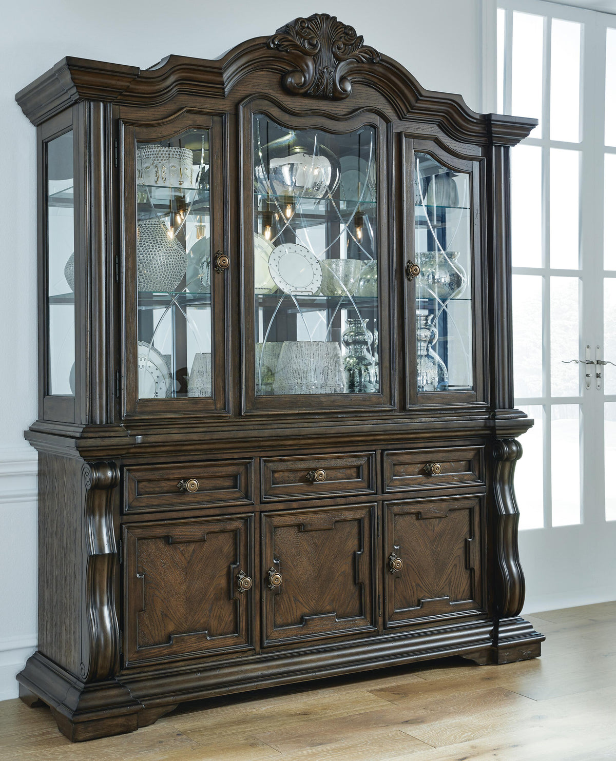 Maylee Dining Table with 6 Chairs and Buffet and Hutch
