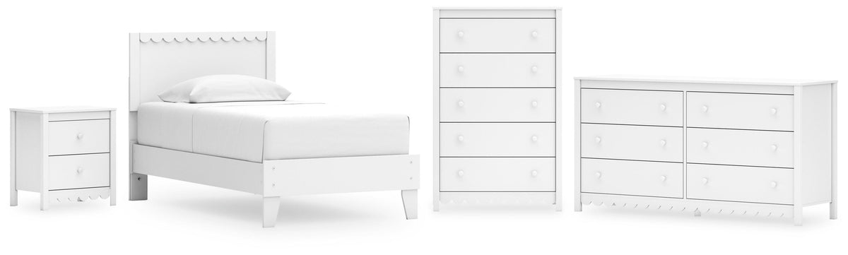 Hallityn Panel Platform Bed Set - Twin, Dresser, Chest and Nightstand