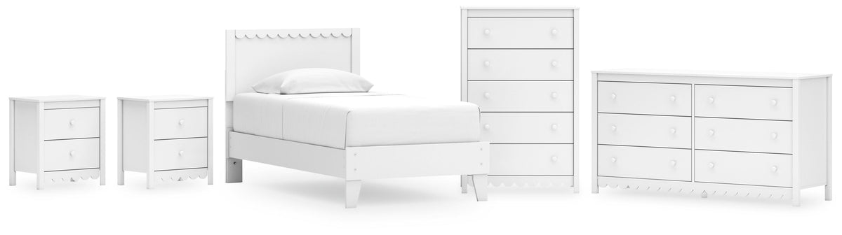 Hallityn Panel Platform Bed Set - Twin, Dresser, Chest and 2 Nightstands