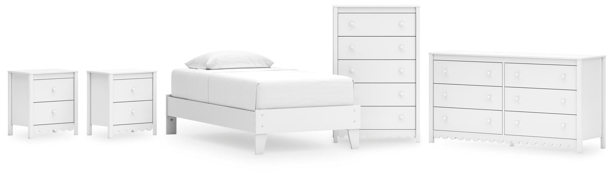 Hallityn Platform Bed Set - Twin, Dresser, Chest and 2 Nightstands