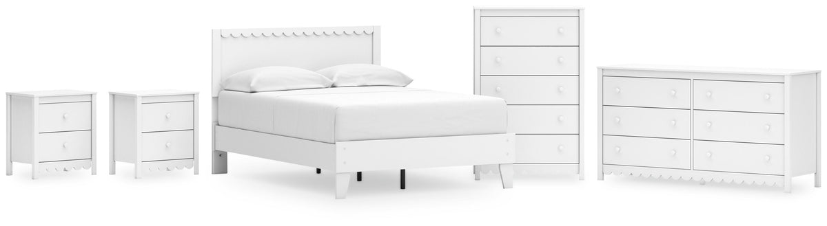 Hallityn Panel Platform Bed Set - Full, Dresser, Chest and 2 Nightstands
