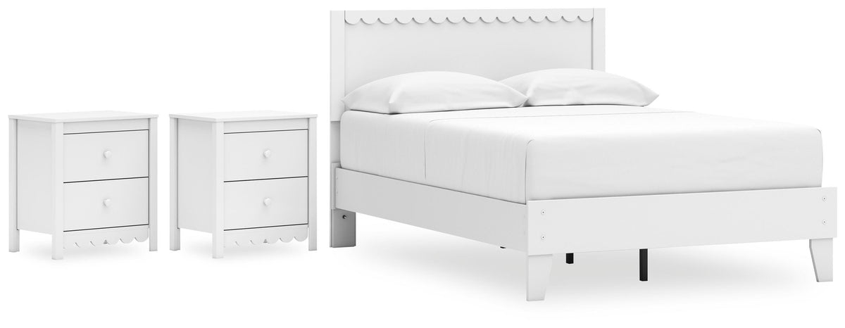 Hallityn Panel Platform Bed Set - Full, 2 Nightstands