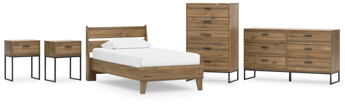 Deanlow Platform Panel Bed Set - Twin, Dresser, Chest and 2 Nightstands