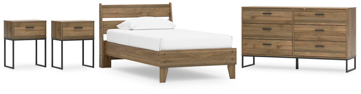 Deanlow Platform Panel Bed Set - Twin, Dresser and 2 Nightstands