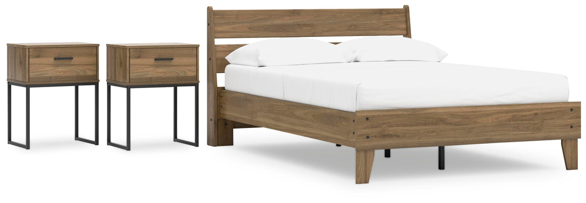 Deanlow Platform Panel Bed Set - Full, 2 Nightstands