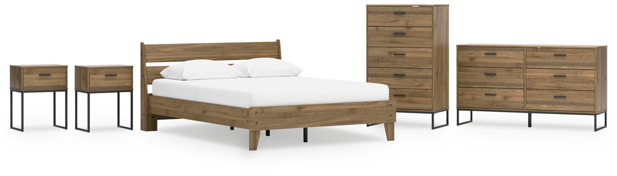 Deanlow Platform Panel Bed Set - Queen, Dresser, Chest and 2 Nightstands