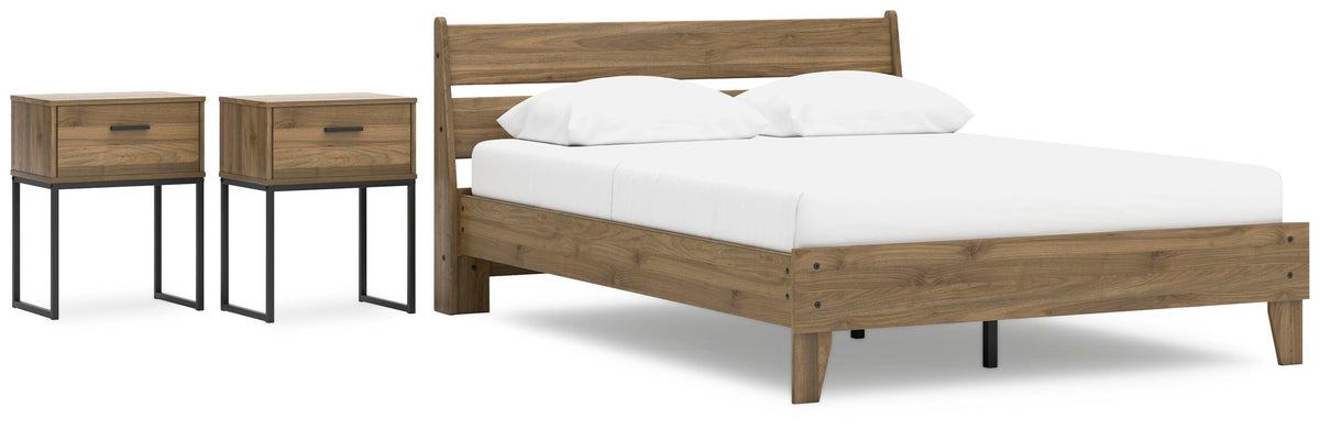Deanlow Platform Panel Bed Set - Queen, 2 Nightstands