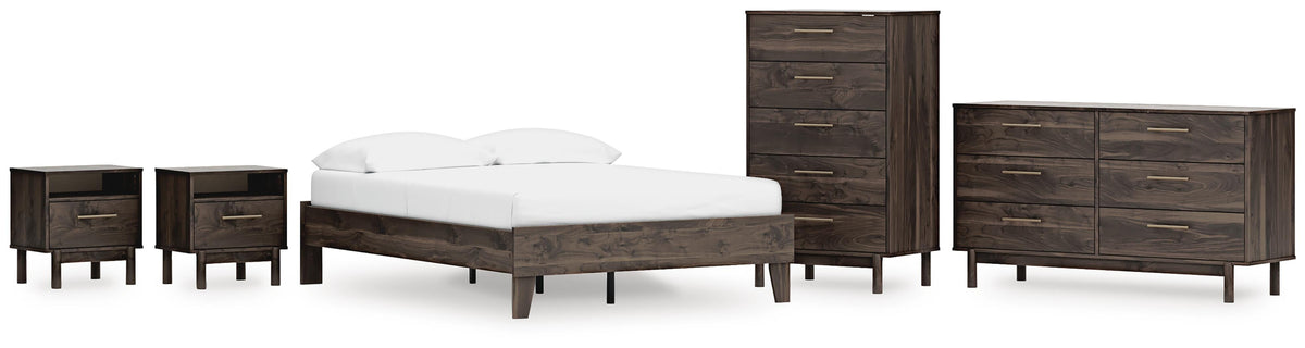 Calverson Platform Bed Set - Full, Dresser, Chest and 2 Nightstands