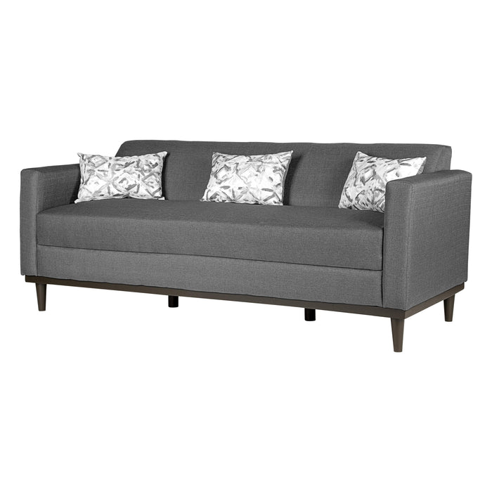 AIDEN SOFA W/3 THROW PILLOWS-SILVER GRAY