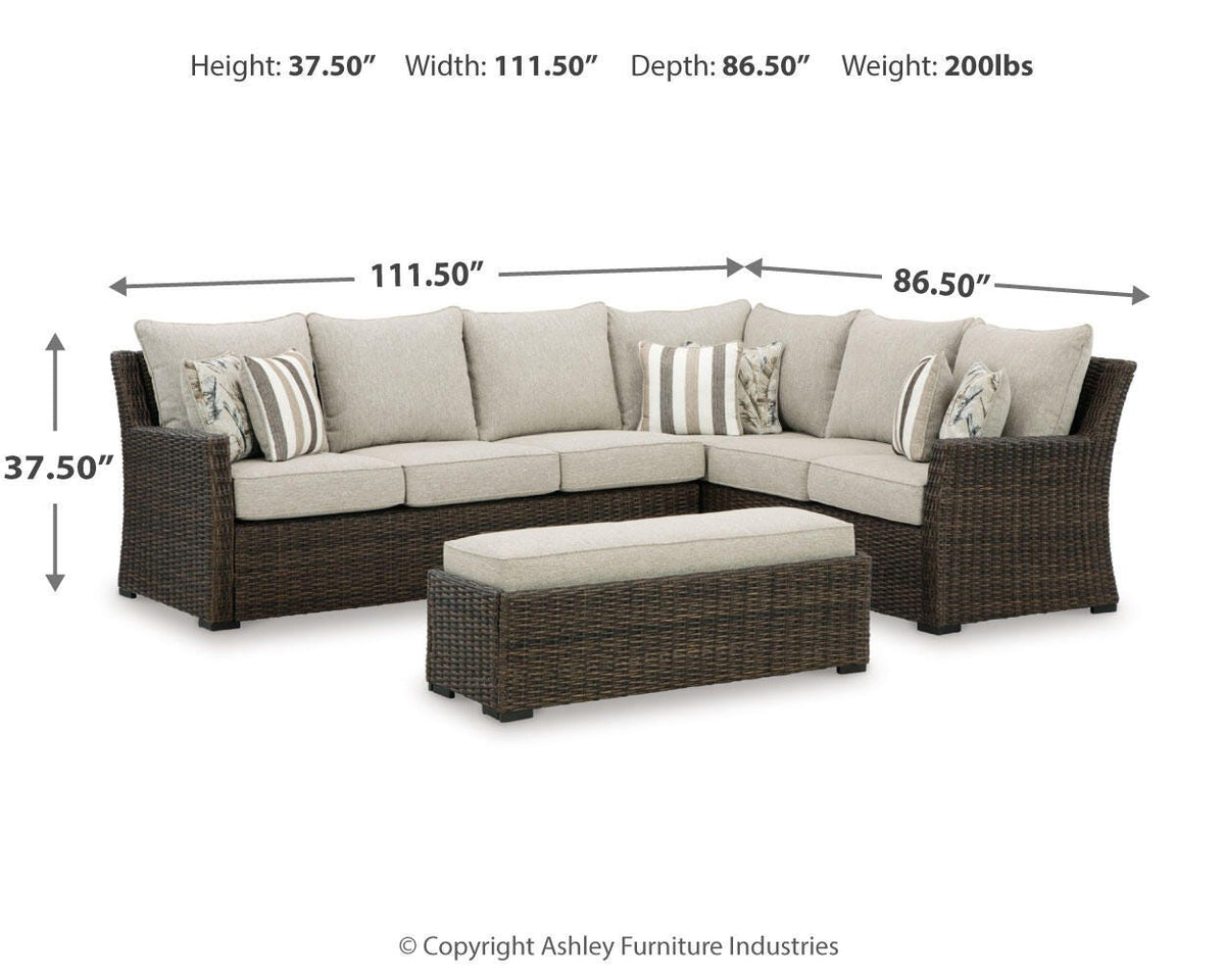 Brook Ranch Outdoor Sofa Sectional, Bench, Lounge Chair and Table