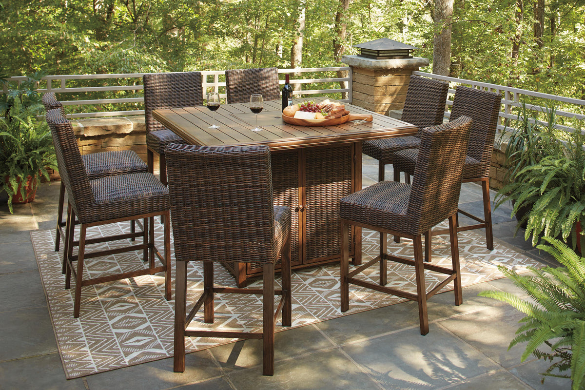 Paradise Trail Outdoor Counter Height Dining Table with 6 Barstools