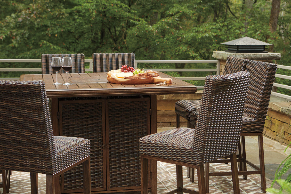 Paradise Trail Outdoor Counter Height Dining Table with 6 Barstools