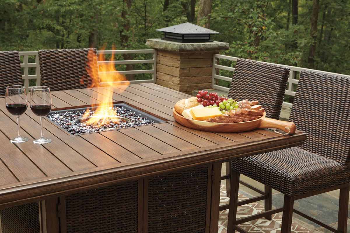Paradise Trail Outdoor Bar Fire Pit Table with 6 Barstools